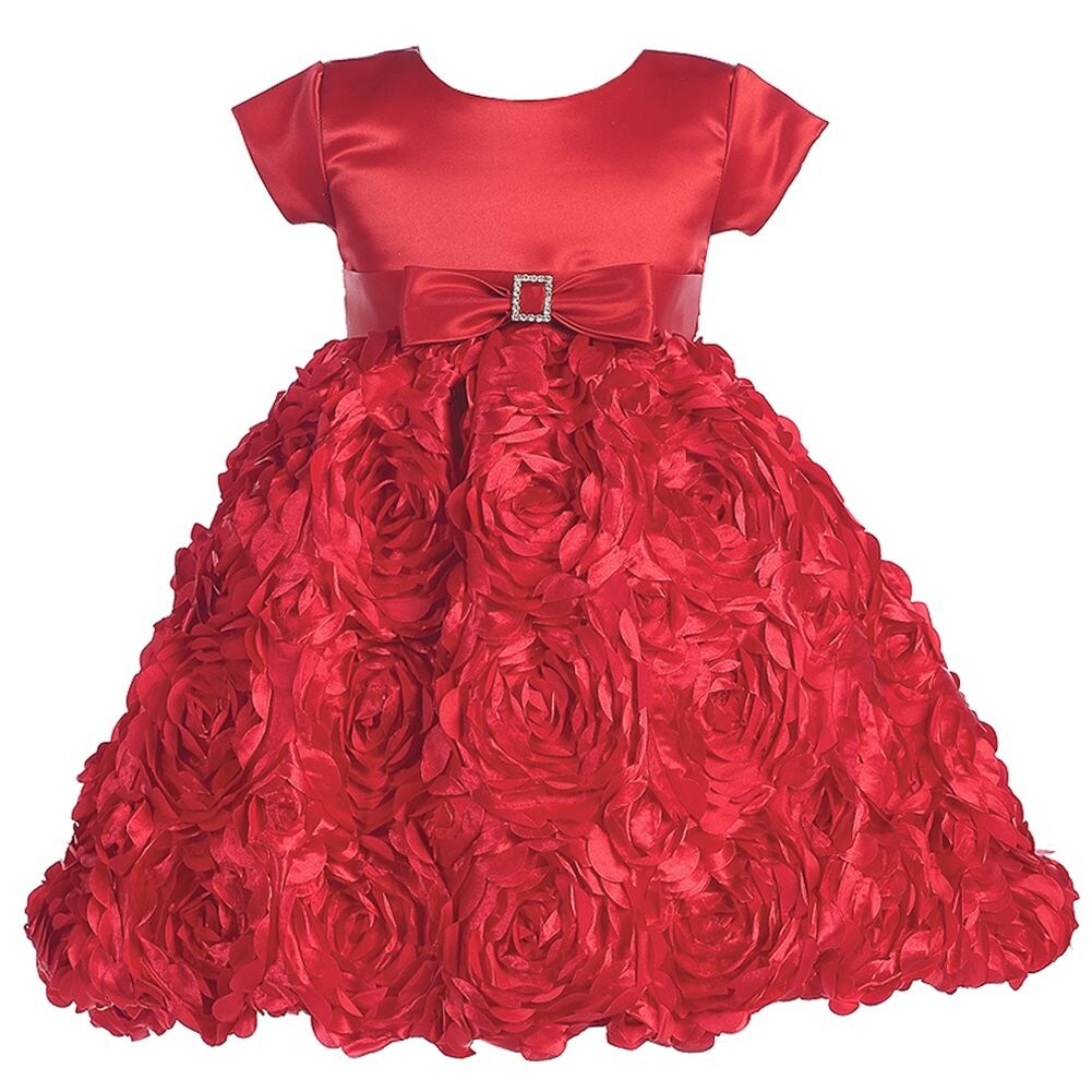 red satin floral dress