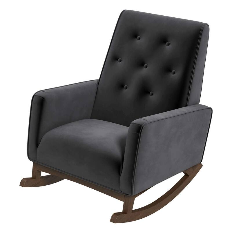 Dark Grey Fabric Rocking Chair with Solid Wood Frame 36.6"H x 27.5"W x 39"D for Living Room Bedroom Reading
