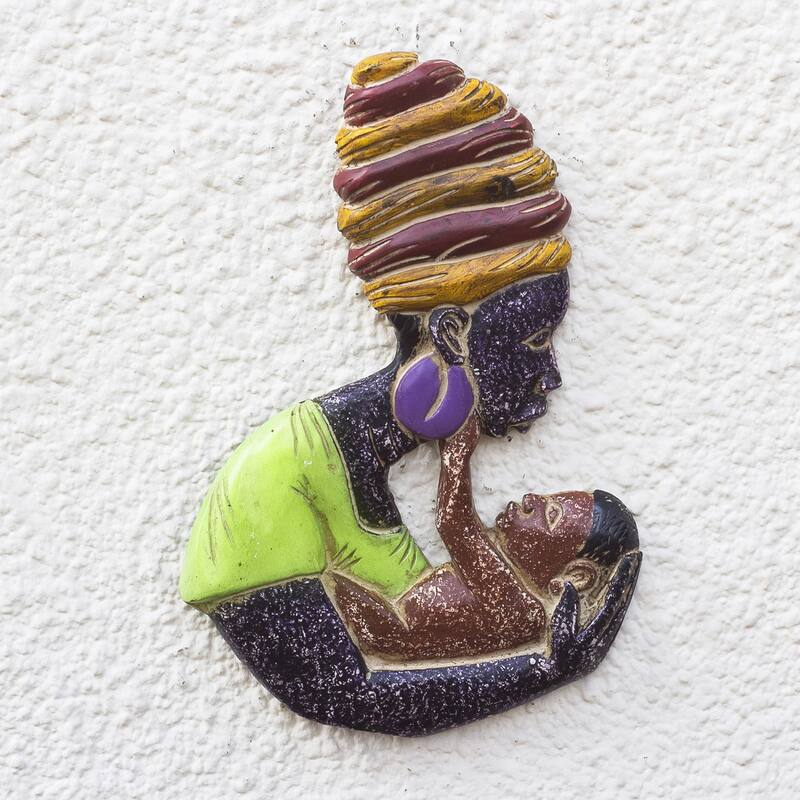 Novica Handmade Sweet Mama Wood Relief Panel