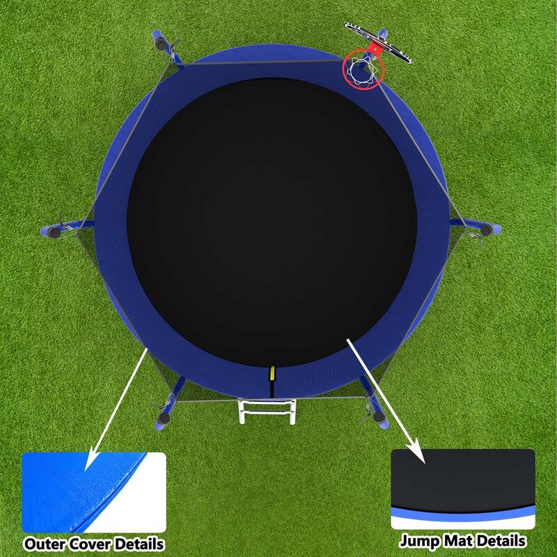 Outdoor Trampoline with Safety Net, Basketball Hoop & Ladder