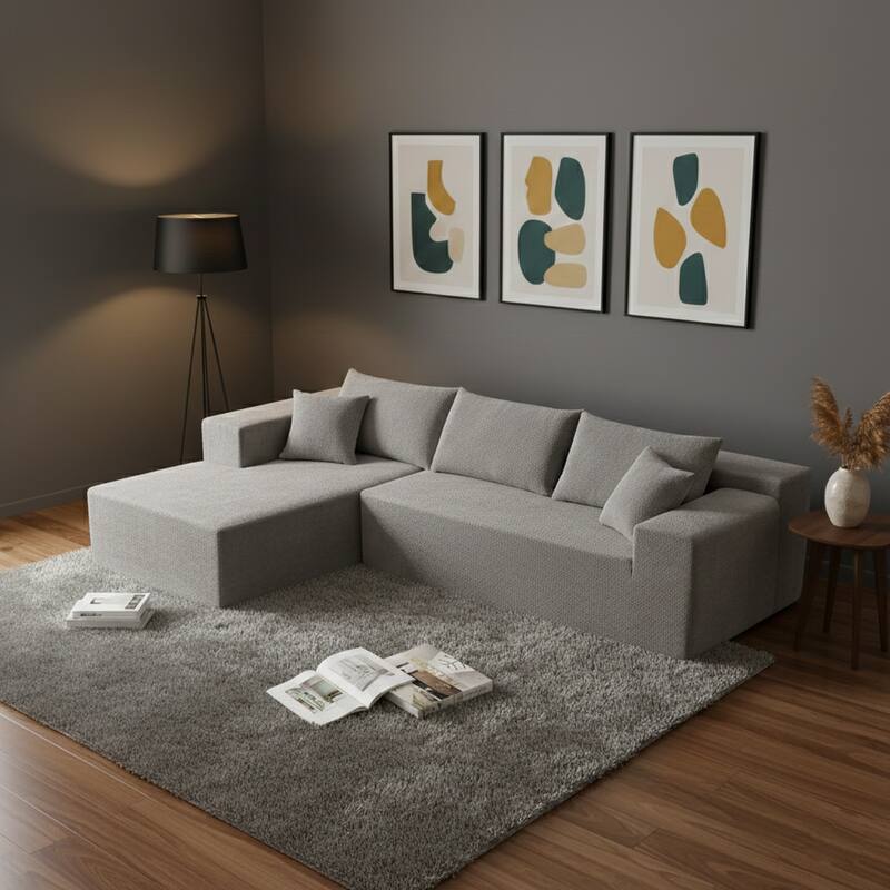 103.54" L-Shaped Modern High-Density Sponge Velvet Modular Sectional Sofa with Chaise & Pillows