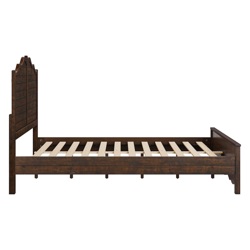 Traditional Solid Wood Bed Frame with Queen/King Size Platform Bed with Headboard for Bedroom