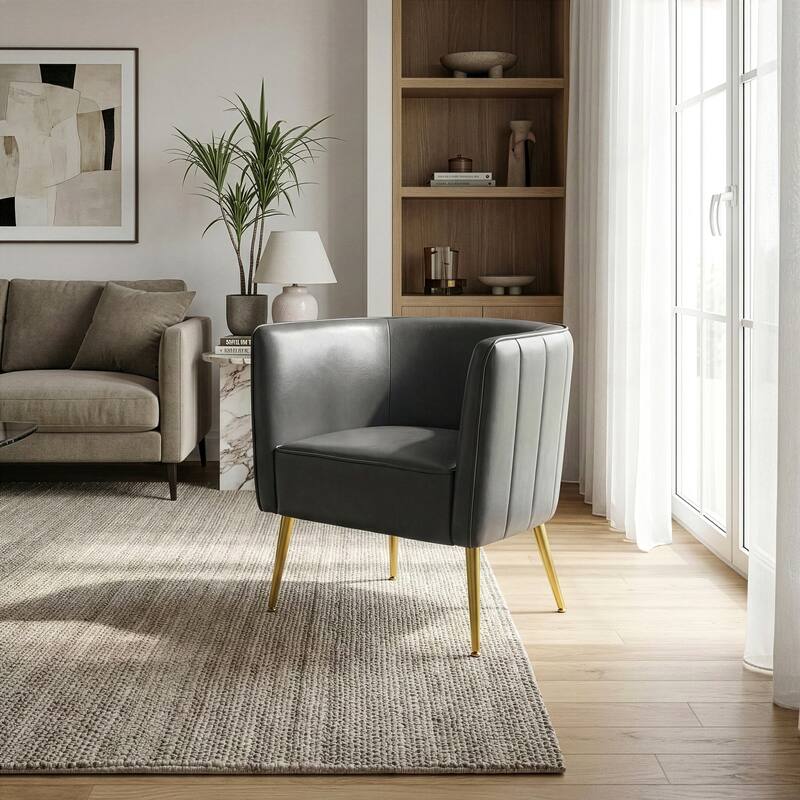 Avian Gray Faux Leather Accent Chair with Decorative Stitching
