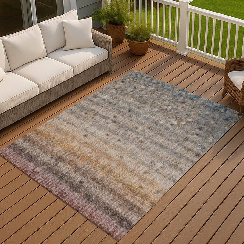 Machine Washable Indoor/ Outdoor Ombre Stripes Chantille Rug - Gray - 9' x 12'