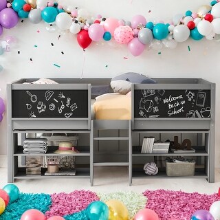Twin Size Low Loft Bed with Two Movable Shelves and Ladder,with ...