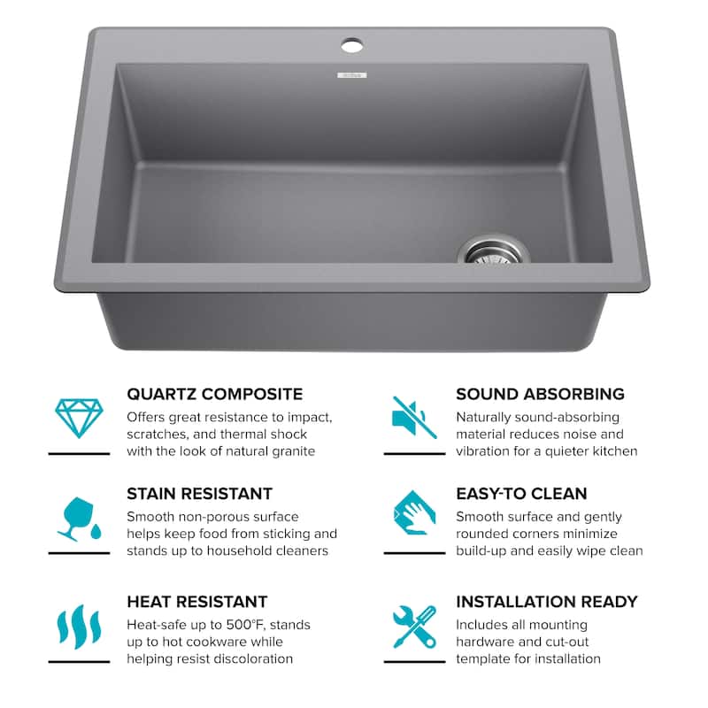 KRAUS Forteza Granite 33 inch Undermount Drop-in Kitchen Sink