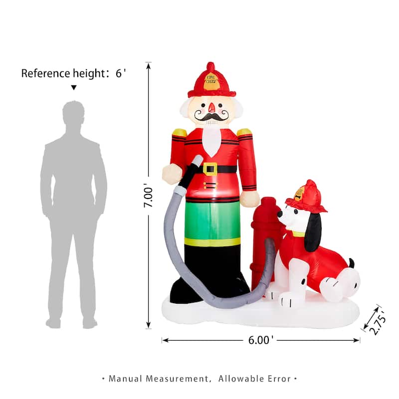 Glitzhome 7ft LED Inflatable Fire Fighter with Puppy Dog Decor