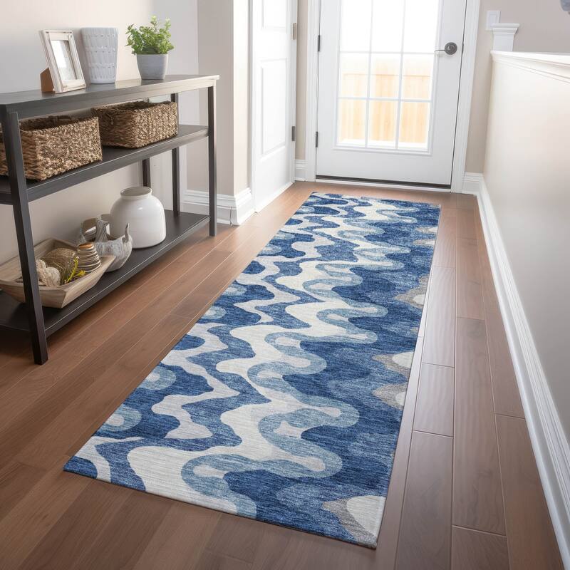 Premium Washable Super Soft Abstract Stripes Mayfield Rug - Blue - 2' 3" x 7' 6" - Runner