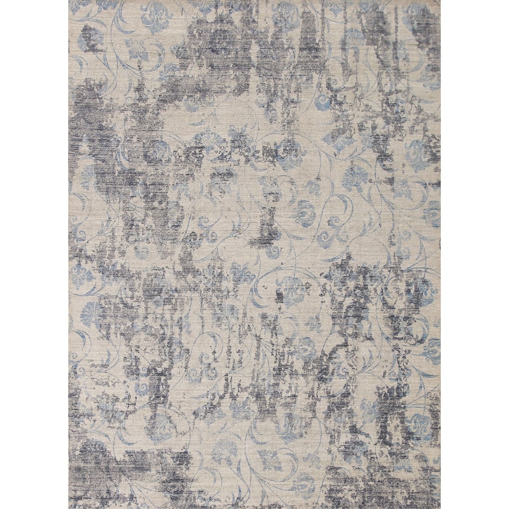 Ivory Abstract Rug Hand-Knotted Wool Carpet - 7'9"x 9'8"