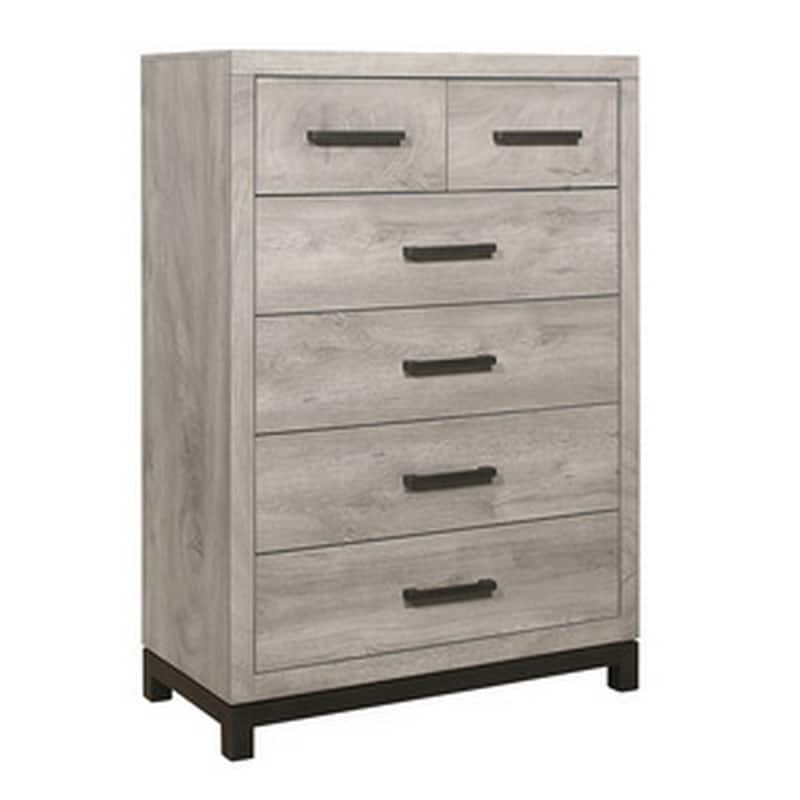 Deena 49 Inch 6 Drawer Tall Dresser Chest with Metal Handles, Light Gray