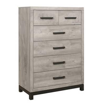 Deena 49 Inch 6 Drawer Tall Dresser Chest with Metal Handles, Light Gray