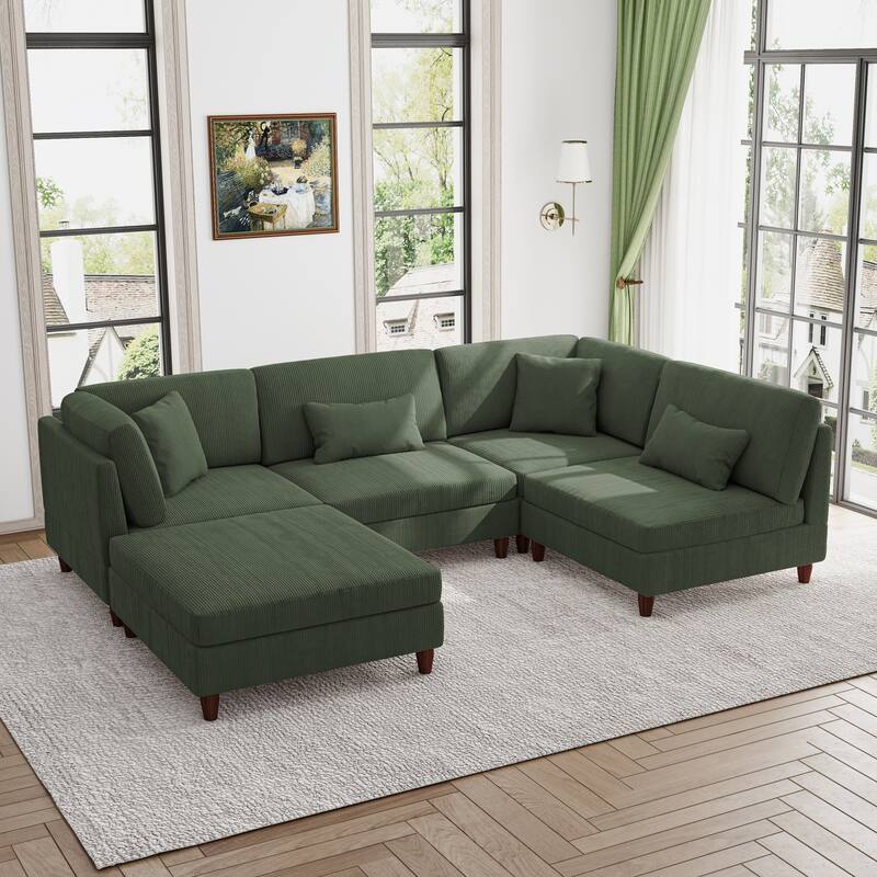 Modern Modular Corduroy Sectional Sofa with Ottoman