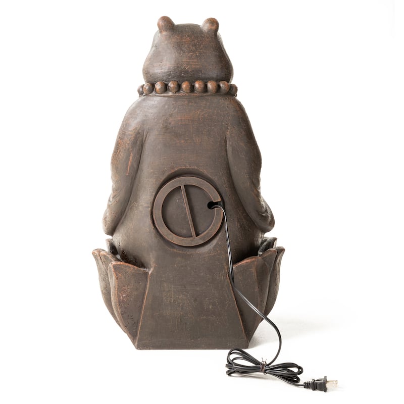 Glitzhome 21.75"H 2-Tiered Lighted Zen Style Frog Elephant Hippo Polyresin Outdoor Fountains