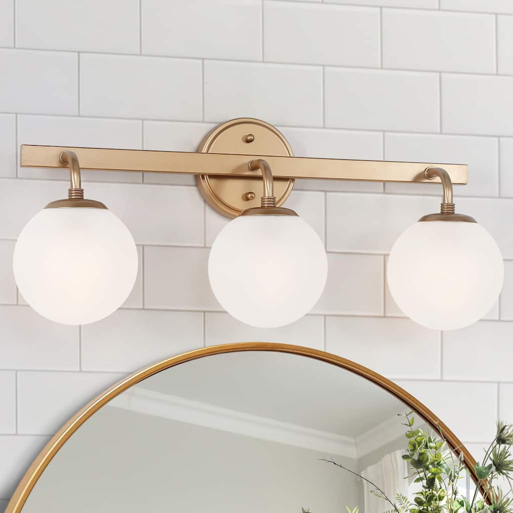 Siya Modern Gold Bathroom Vanity Light 3-light Wall Sconces with Frosted Glass Dimmable Light - L23.5"x W 6.5"x H 10.5"