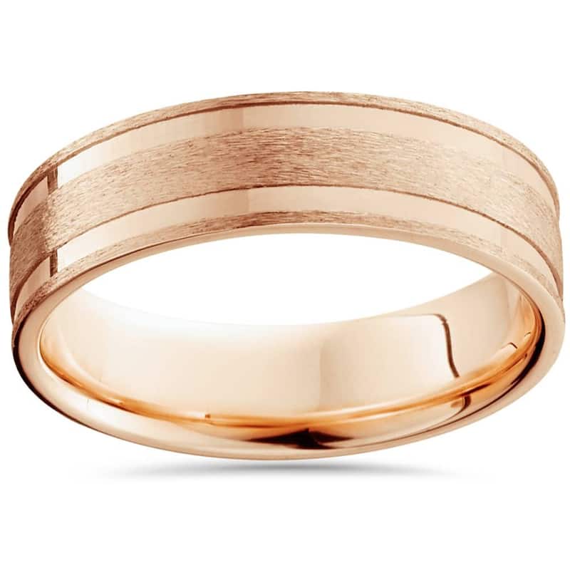6mm Rose Gold Brushed Double Inlay Wedding Band