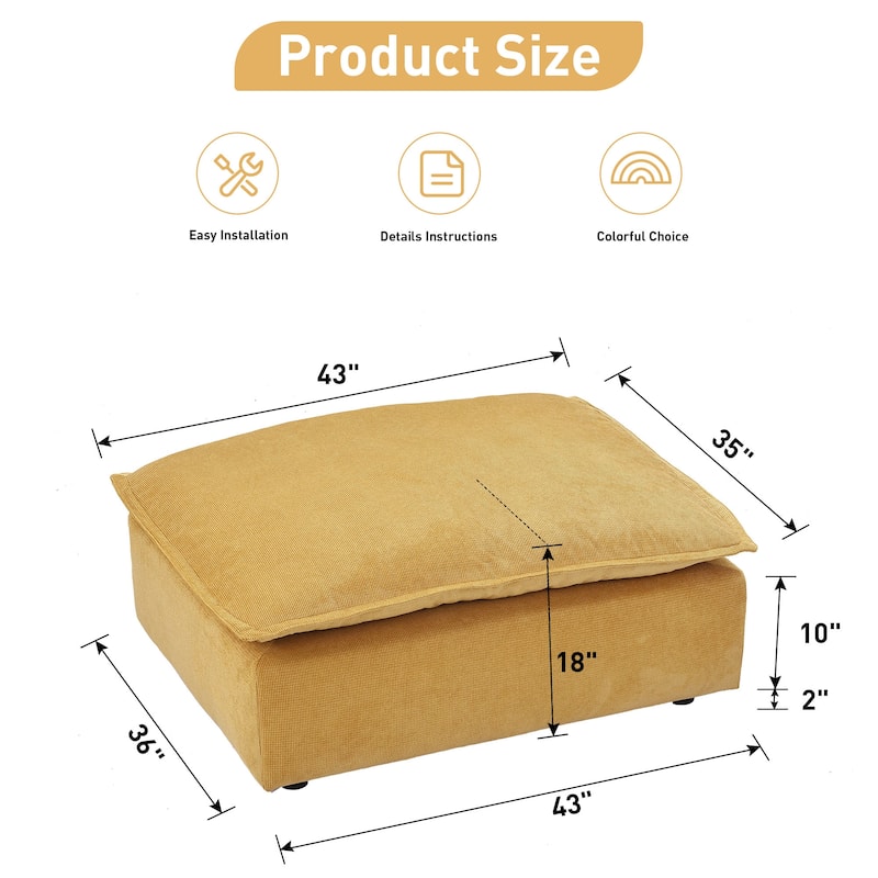 Modular Sectional Sofa, Modern Comfy Cloud Sofa Couch, Corduroy Rainbow Deep Seat Sofa with Movable Cushion