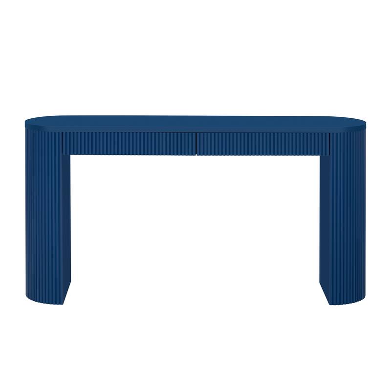 Vintage Pine Veneer Console Table with Vertical Striped Design, 58.2 Inch Entryway Table Living Room Sofa Table with 2 Drawers - Navy Blue