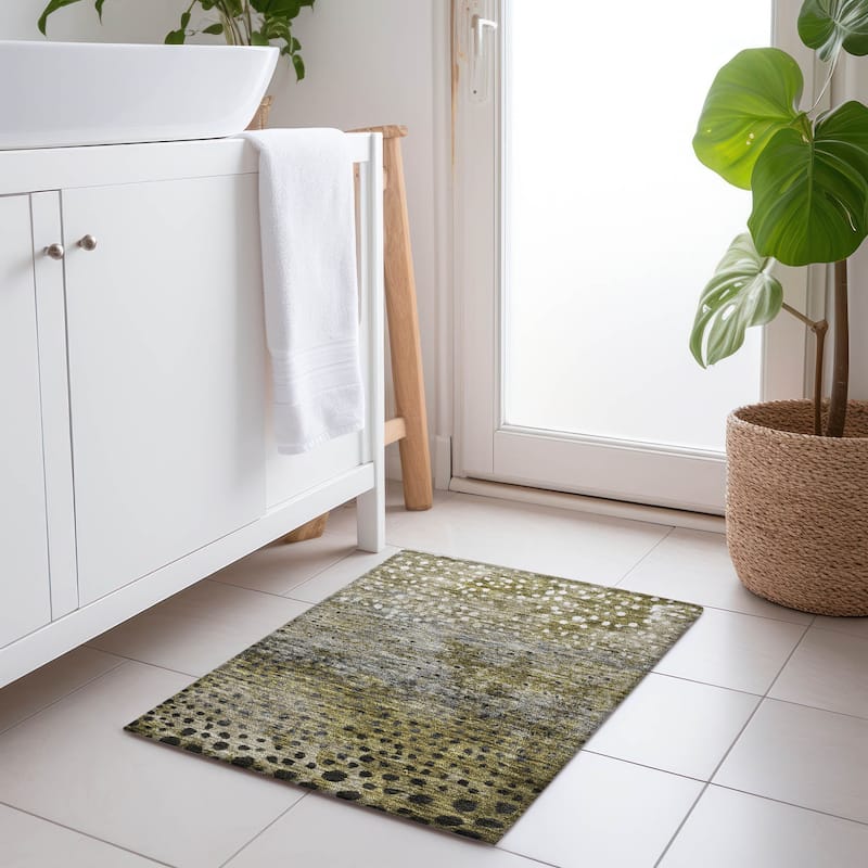 Machine Washable Indoor/ Outdoor Abstract Modern Chantille Rug - Brown - 1'8" x 2'6"