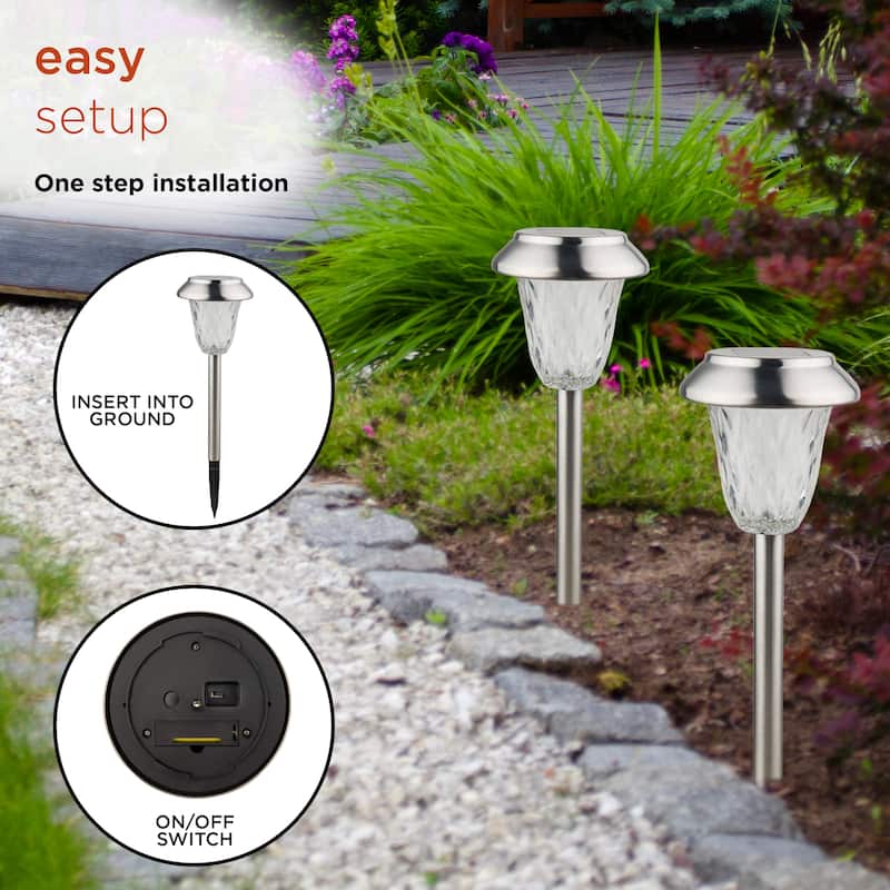Alpine Corporation 17" Tall Outdoor Solar Powered Pathway LED Light Stakes, Silver (Set of 4)