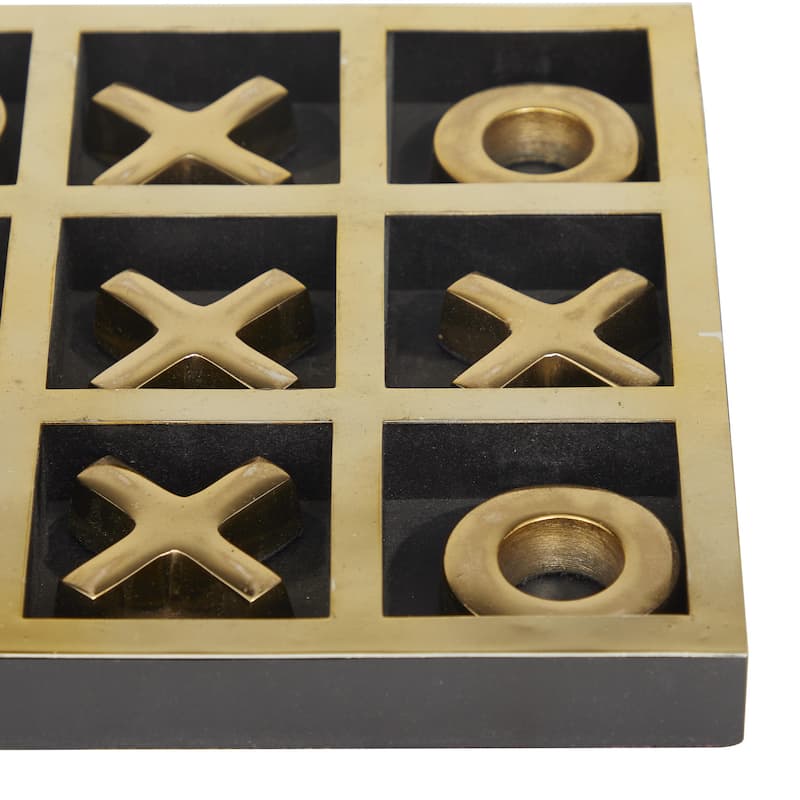 Aluminum Metal Tic Tac Toe Game Set with Black or Gold Frame - Silver or Gold - Roche River Decor