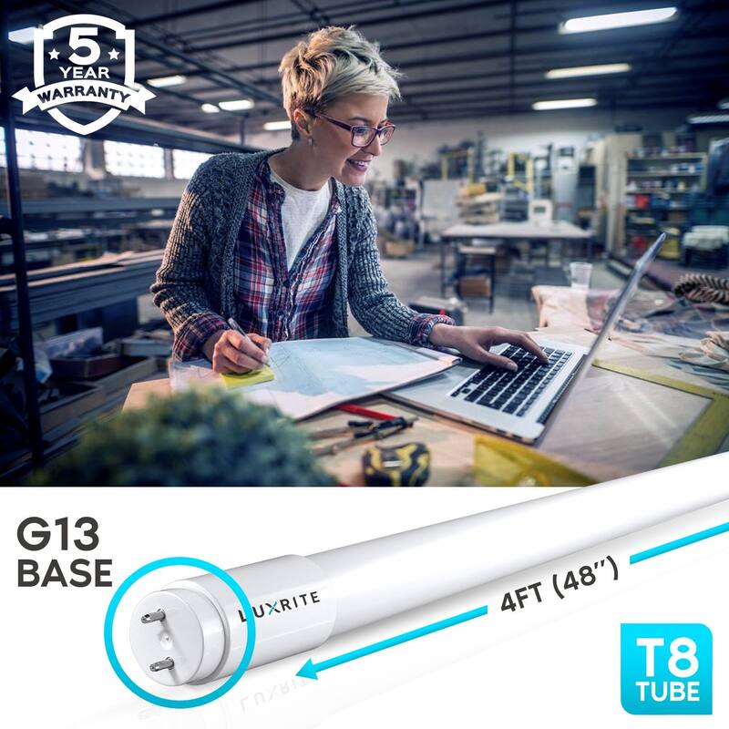 Luxrite 4FT T8 LED Tube Light, Ballast and Ballast Bypass, 13W=32W, 1800 Lumens, Damp Rated 25 Pack