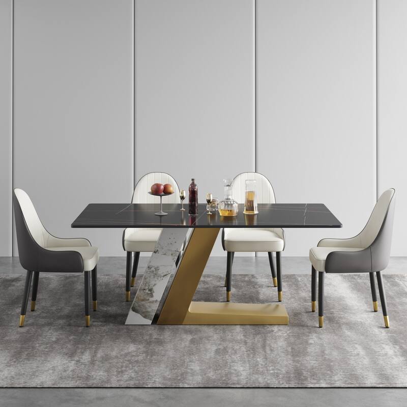 Rectangle Faux Marble Dining Table Sintered Ston Tabletop