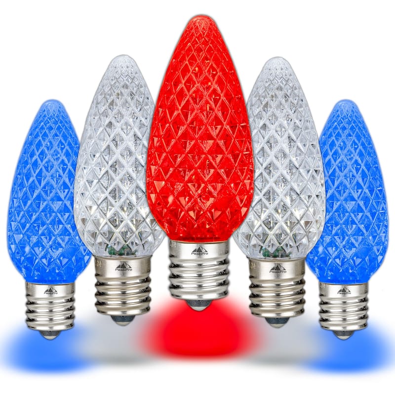 25 Pack C9 LED Outdoor Christmas Replacement Bulbs, C9/E17 Base - Red/White/Blue