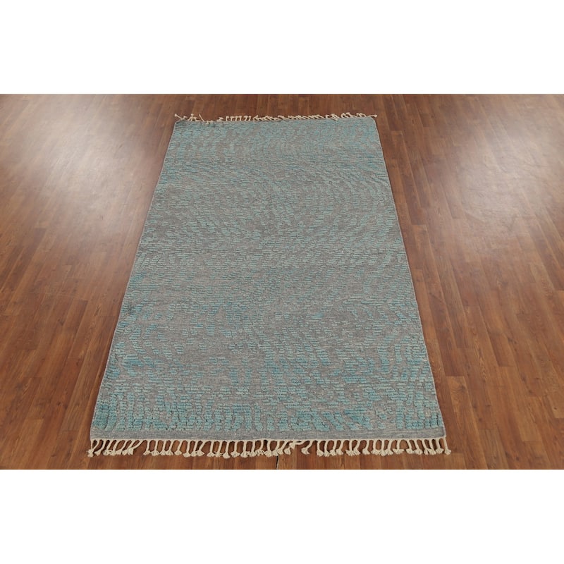 All-Over Gray & Blue Moroccan Abstract Area Rug Handmade Wool Carpet - 4'11"x 8'0"