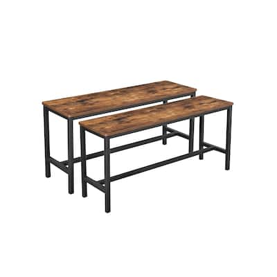 Table Benches, Pair of 2, Industrial Style Indoor Benches, 42.5 x 12.8 x 19.7 Inches, Durable Metal Frame, Rustic Brown