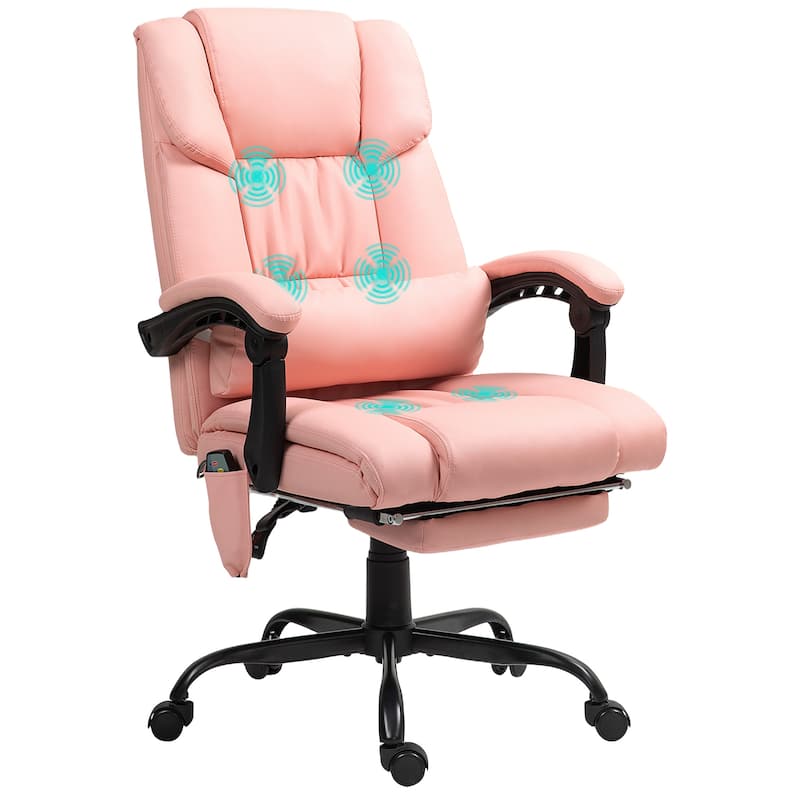 Vinsetto Office Desk Chair Recliner, Height Adjustable Movable Lumbar Support with 6-Point Vibrating Massage - Pink