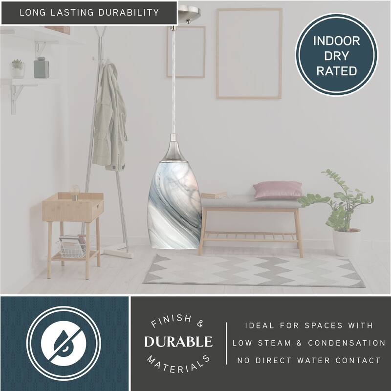 Milano Satin Nickel Mini Pendant Ceiling Light Gray White Glass - 4.75-in W x 9.75-in H x 4.75-in D