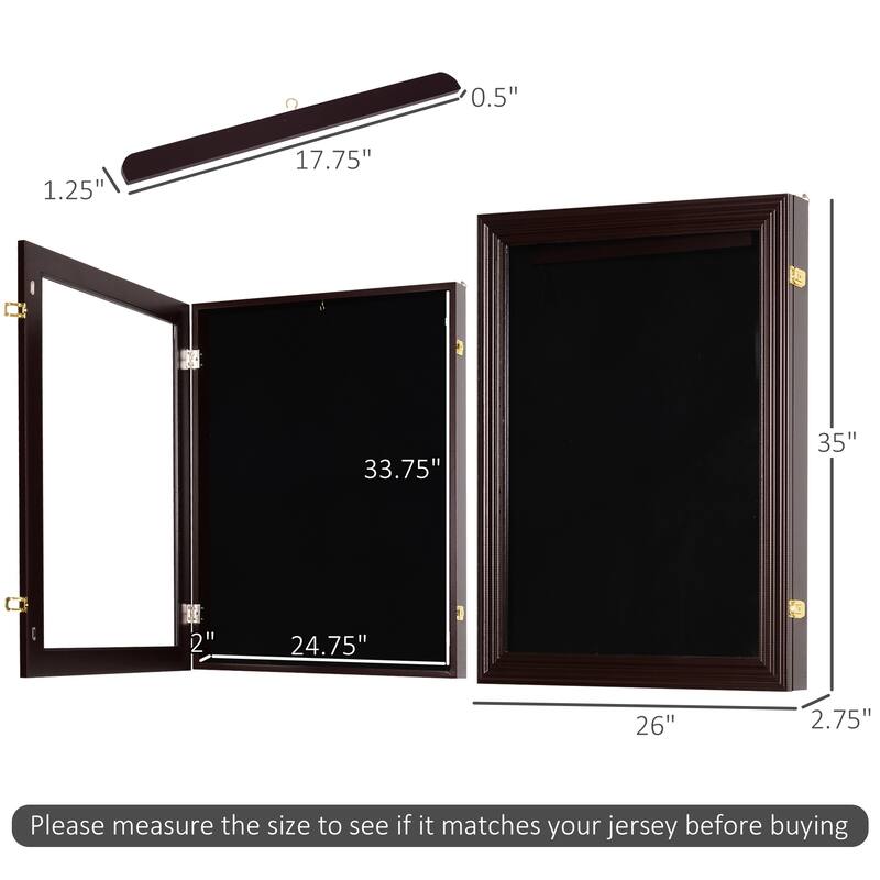 HOMCOM 35" x 26" UV-Resistant Sports Jersey Frame Display Case - Cherry Brown