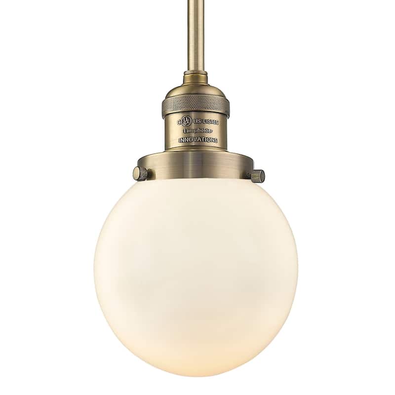 Innovations Lighting Beacon Single Light 6" Wide Mini Pendant with - Brushed Brass / Matte White Cased