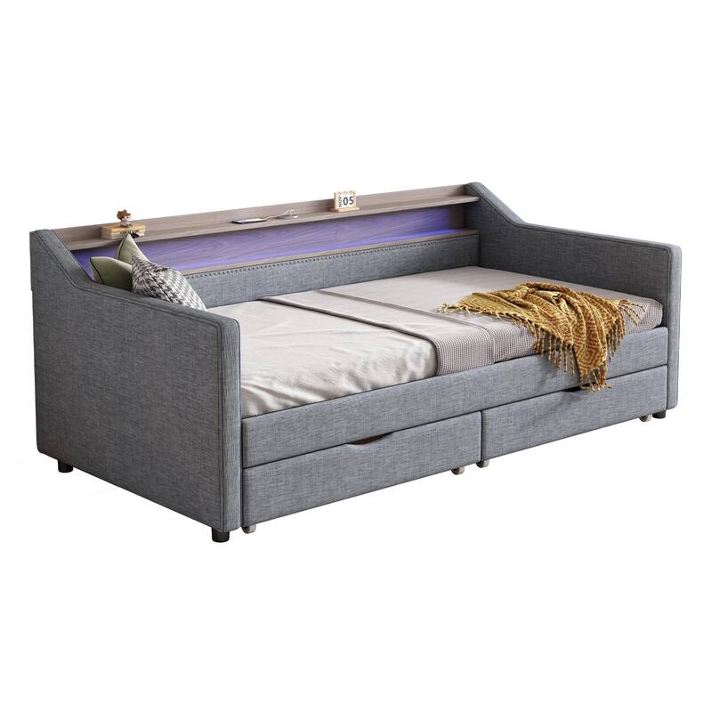 Christopher Knight Home - Mason Modern Twin Daybed with Shelves, Charging Ports, and LED Lighting