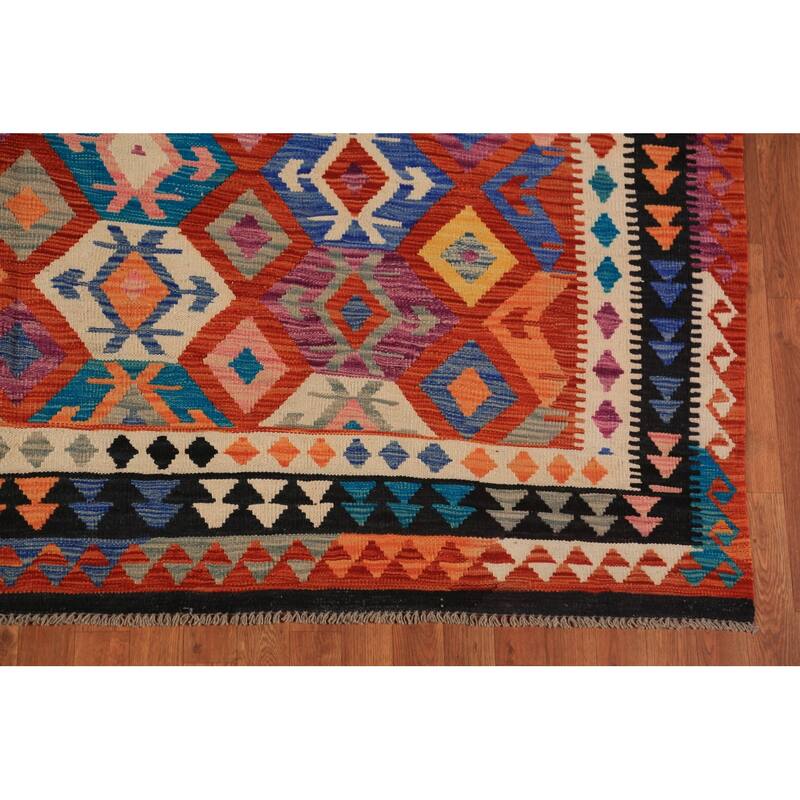 Geometric Kilim Reversible Area Rug Hand-Woven Tribal Wool Carpet - 8'3"x 11'5"