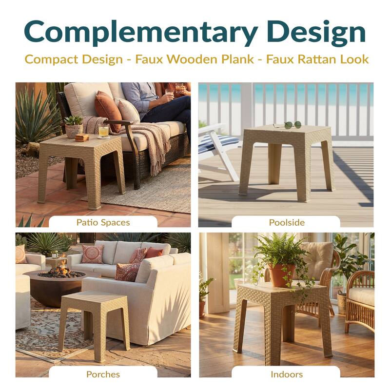Sunnydaze 17.75" Square Outdoor Side Table - Beige