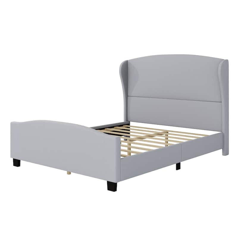 Full/Queen/King Upholstered Platform Bed Frame with 51" Wingback Headboard, Solid Wood Legs & Linen Fabric, No Box Spring Needed