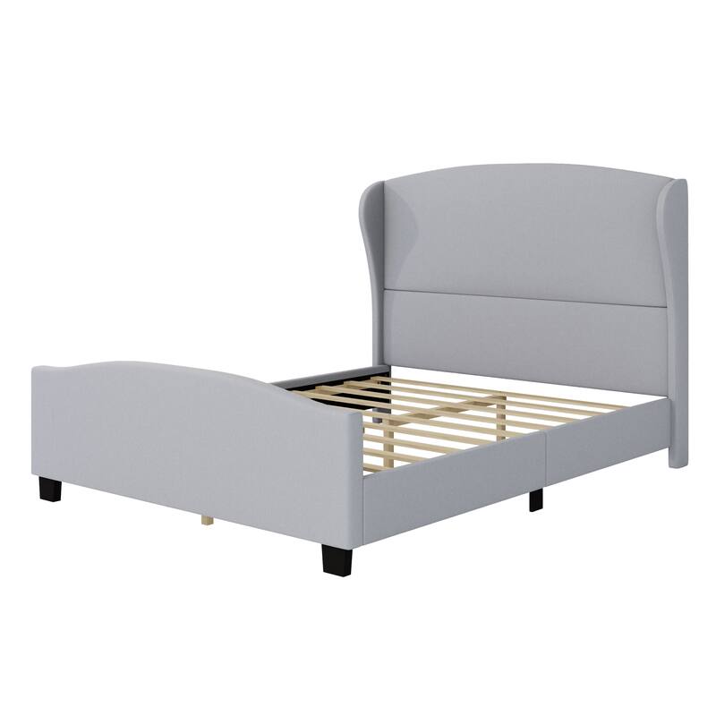 Roomfitters Full/Queen/King Size Upholstered Bed, Wingback Linen Frame, 51" High Headboard, No Box Spring Needed