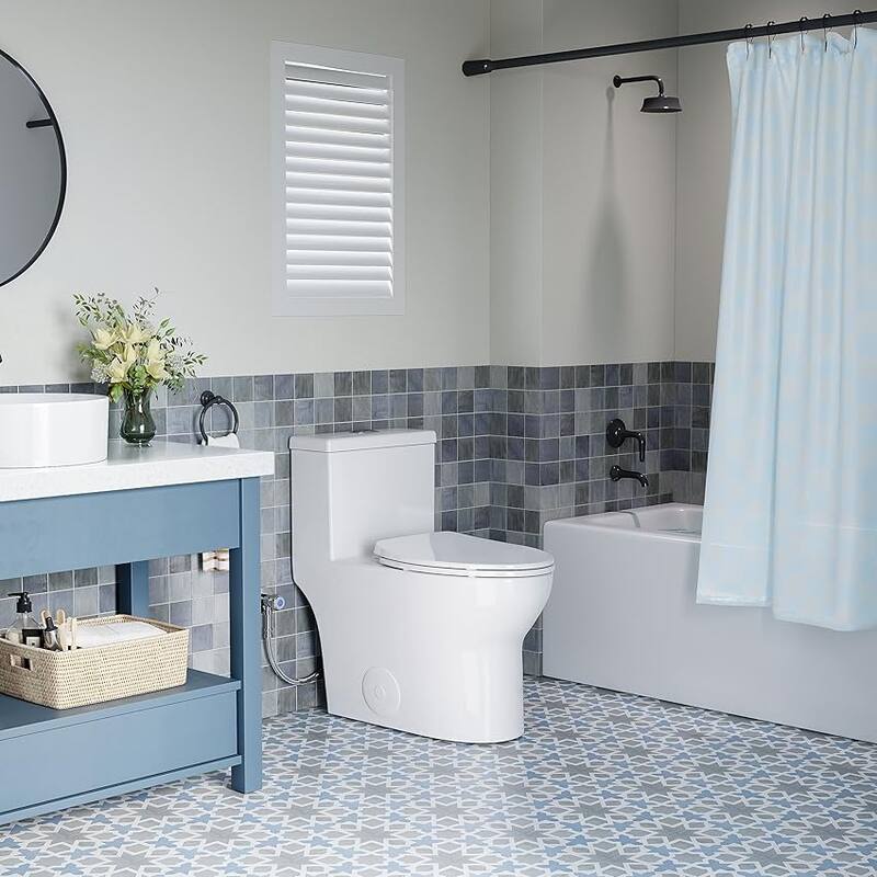 HOROW 1 Piece Dual Flush Elongated ADA Height Toilet White 0.8 1.28 GPF 1000g Flush High Quality Fill Valve