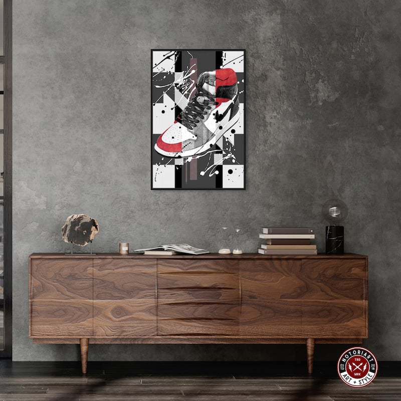 Notoriart Flashy Red Sneaker Framed Sneaker 1 Piece Canvas Wall Art