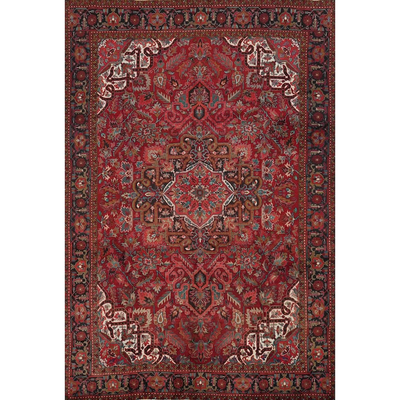Hand Knotted Oriental 100% Wool Carpet Traditional Floral Red Heriz Area Rug - 12' 11'' X 9' 6''