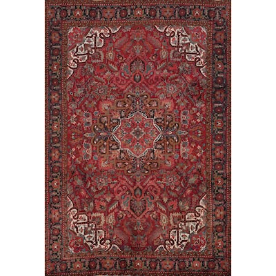 Hand Knotted Oriental 100% Wool Carpet Traditional Floral Red Heriz Area Rug - 12' 11'' X 9' 6''