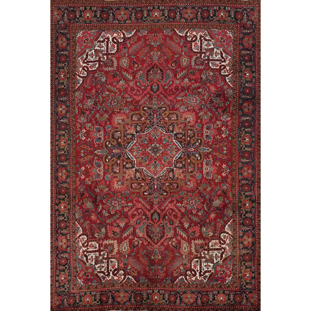 Hand Knotted Oriental 100% Wool Carpet Traditional Floral Red Heriz Area Rug - 12' 11'' X 9' 6''