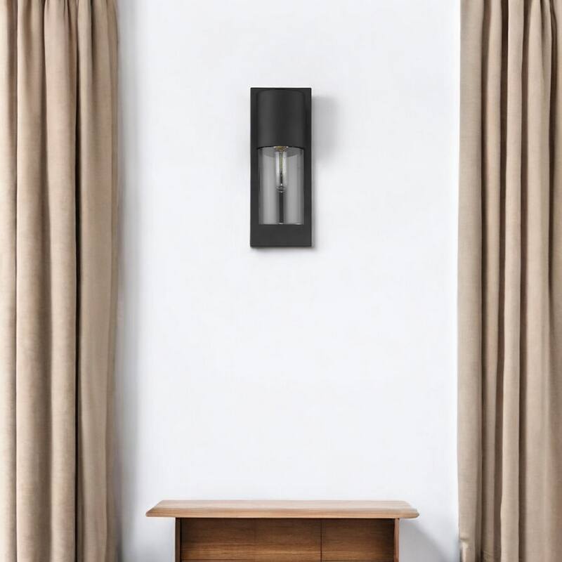 Modern Outdoor Wall Sconce with Clear Glass Shade and Wet Rated Flush Mount Light Fixture E26 Base - 16"H x 6.25"W x 5.75"D