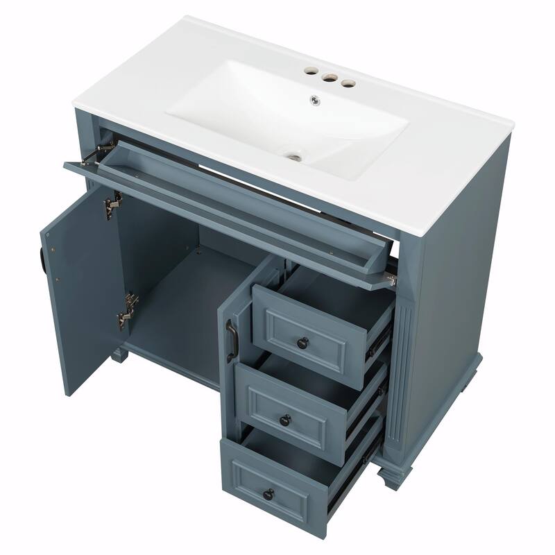 36" Bathroom Vanity with Sink, Cabinet, Flip-Out Drawer, 3 Drawers & 2 Soft-Close Doors