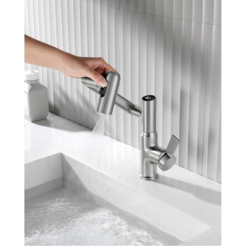 Lefton Rotatable Bathroom Faucet with Temperature Display in Fahrenheit (Batteries-Free), BF2204