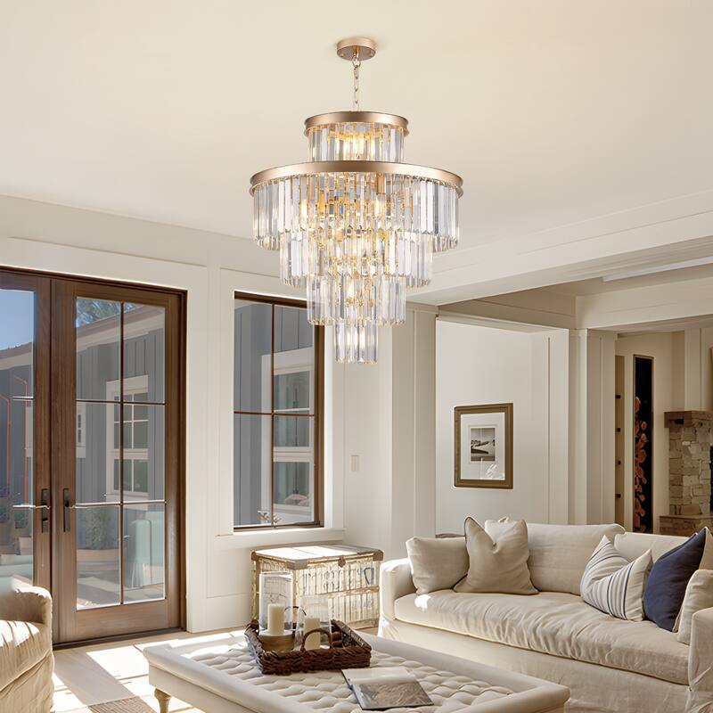 Luxury Crystal Chandelier Pendant Ceiling Lighting Fixture, Gold Living Room Hanging Pendant Lighting Fixtures