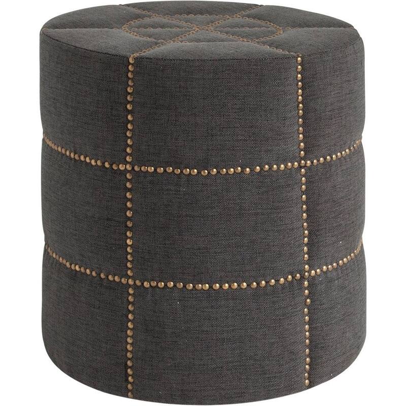 HomeRoots 20" Gray Fabric Tufted Round Footstool