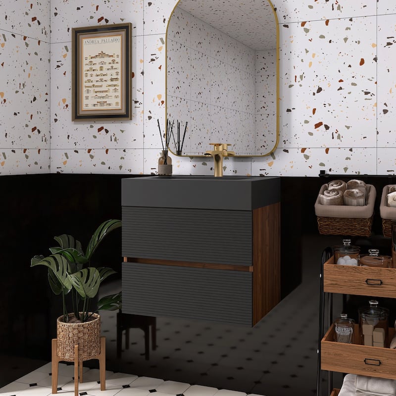 Wall Mounted Bathroom Vanity with Solid Surface Sink and Soft Drawers