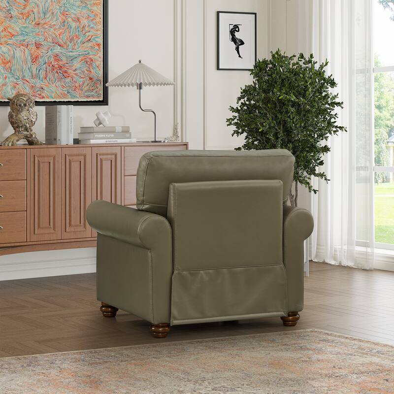 Single Seat Living Room Sofa Chair in Grey PU Leather with Wood Legs